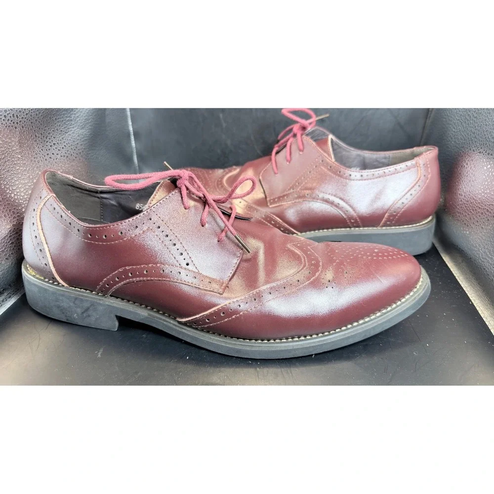 Rismart Mens Wingtip Brogue‎ Oxford Dress Shoes Burgundy Leather Size 47 856